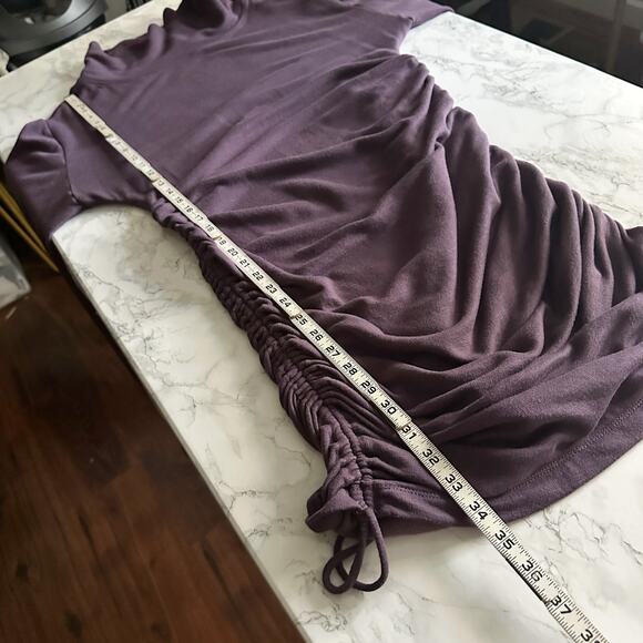 Daily Practice Anthro Long Sleeve Ruched Mini Dress Plum Women's Size Large - Picture 10 of 11